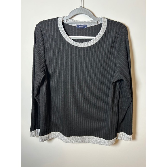 Sampeel Sweaters - Sampeel Womens XL Ribbed Long Sleeve Black Grey Crew Neck‎ Lightweight Sweater